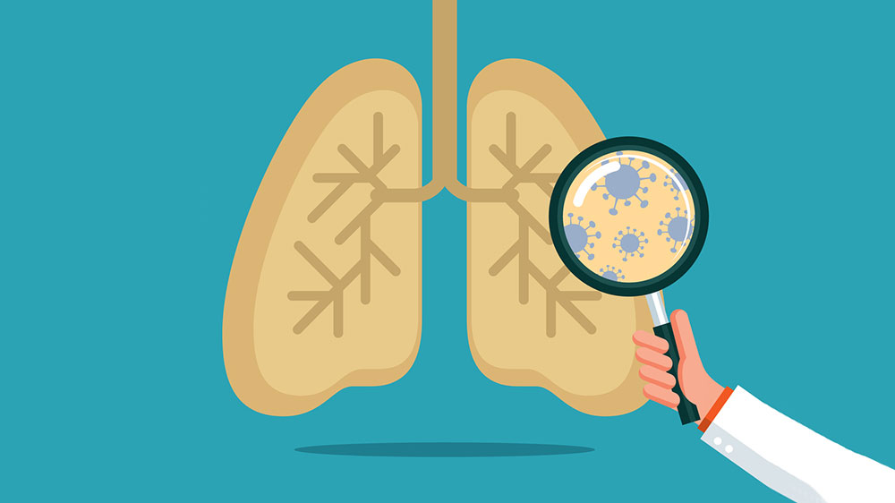 Illustration of Lungs with doctor holding magnifying glass