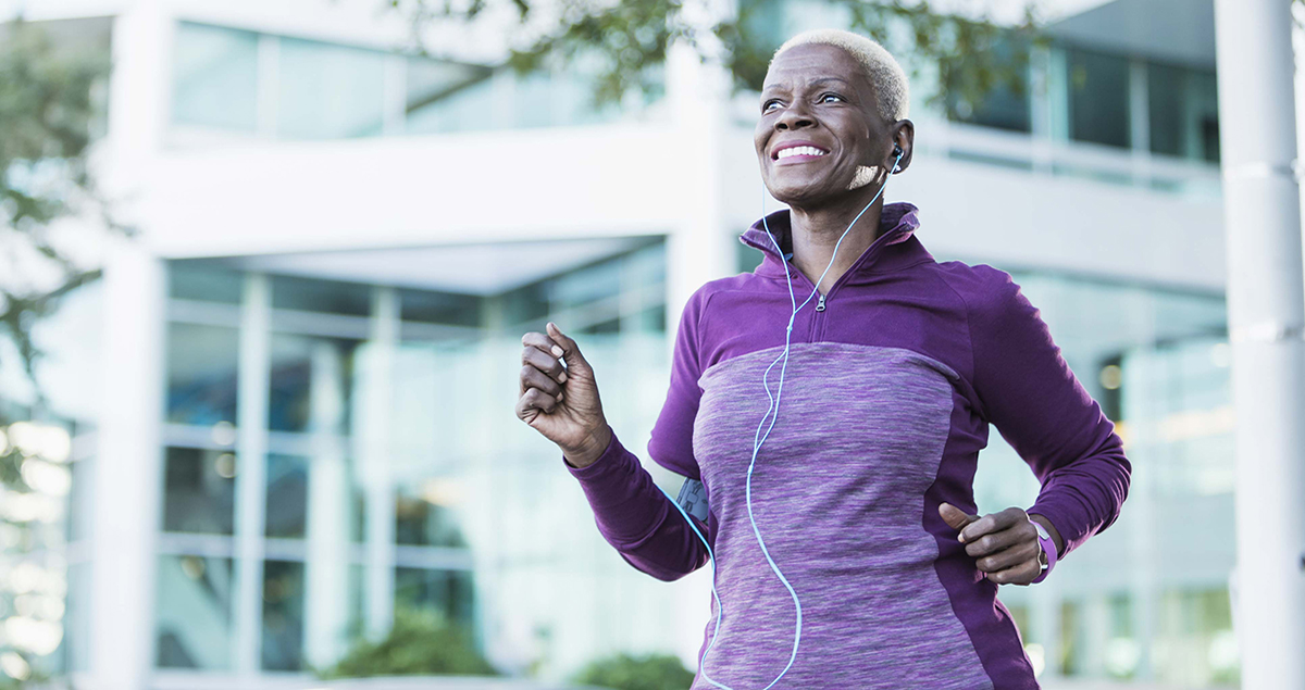 Senior African-American woman exercising outdoors